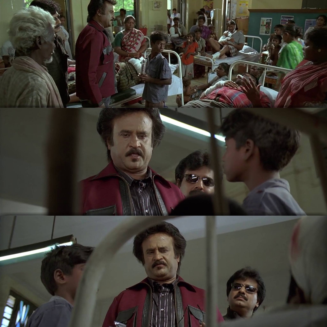 Sivaji: The Boss meme template with Sivaji Arumugam (Rajinikanth) with Arivu (Vivek)