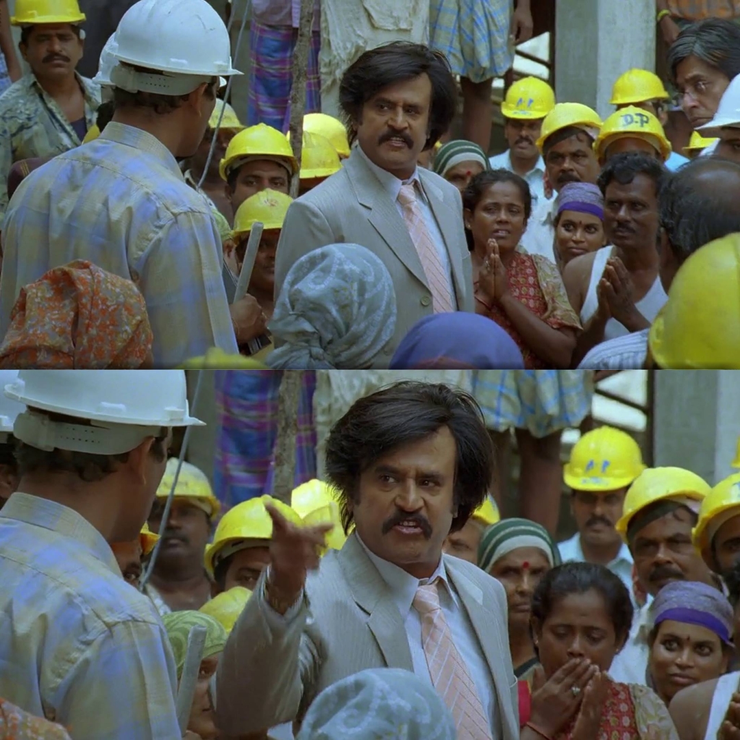 Sivaji: The Boss meme template with Sivaji Arumugam (Rajinikanth) with Arivu (Vivek)