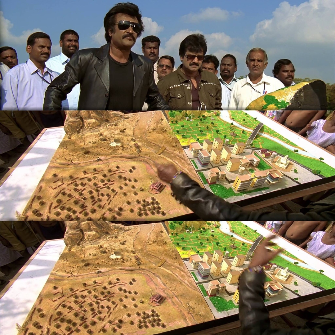 Sivaji: The Boss meme template with Sivaji Arumugam (Rajinikanth) with Arivu (Vivek)