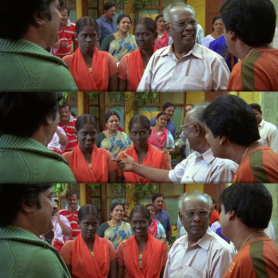 Sivaji: The Boss meme template with Sivaji Arumugam (Rajinikanth) with Arivu (Vivek)