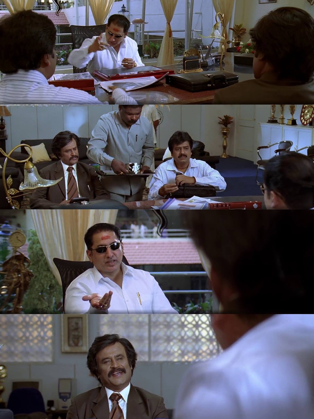 Sivaji: The Boss meme template with Sivaji Arumugam (Rajinikanth) with Arivu (Vivek)