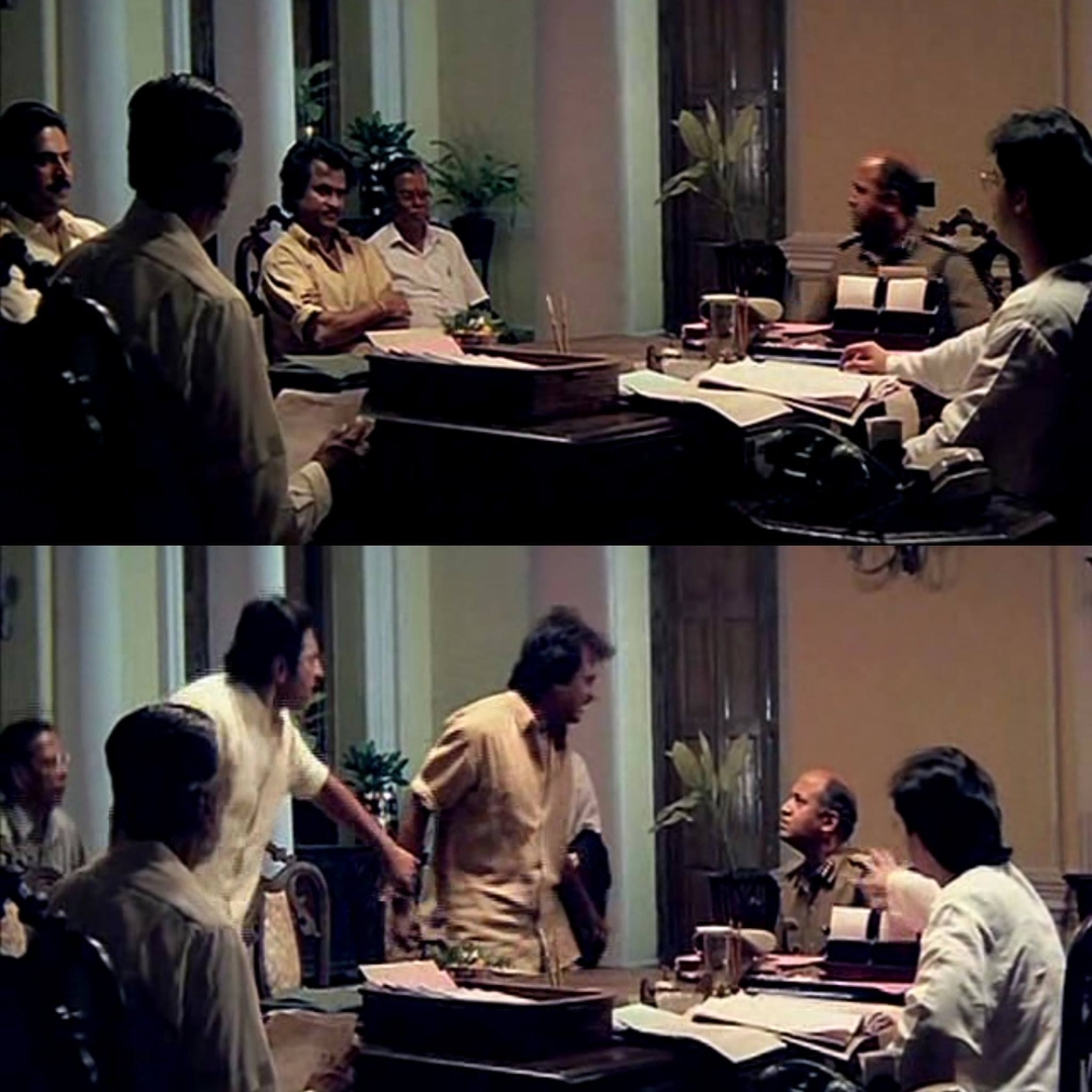 Thalapathi meme template with Surya (Rajinikanth)