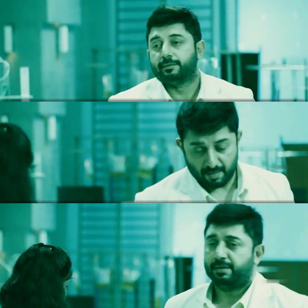 Thani Oruvan meme template with Mithran IPS (Jayam Ravi) with Dr. Siddharth Abhimanyu (Arvind Swamy)