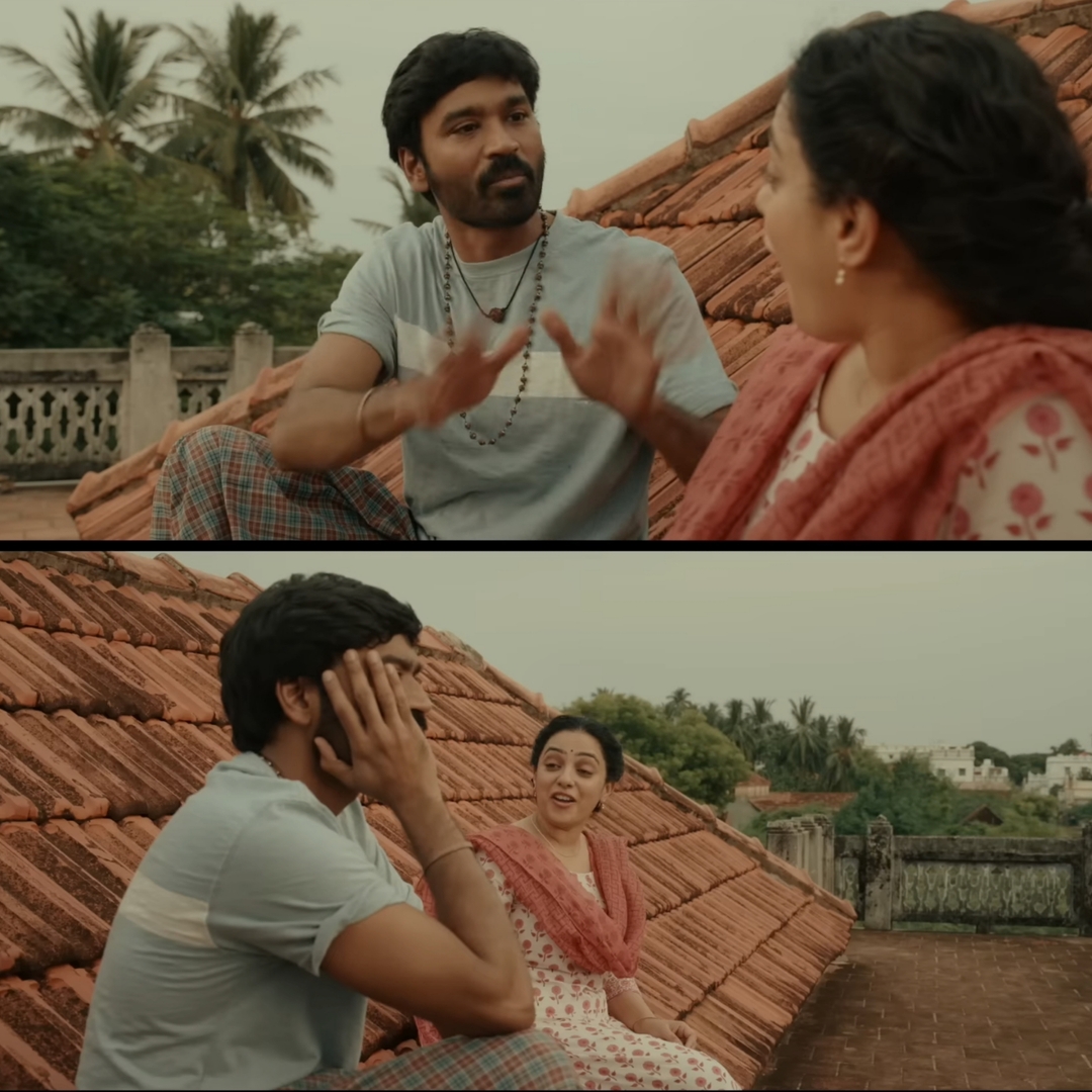 Thiruchitrambalam meme template with Thiruchitrambalam (Dhanush) with Shobana (Nithya Menen)