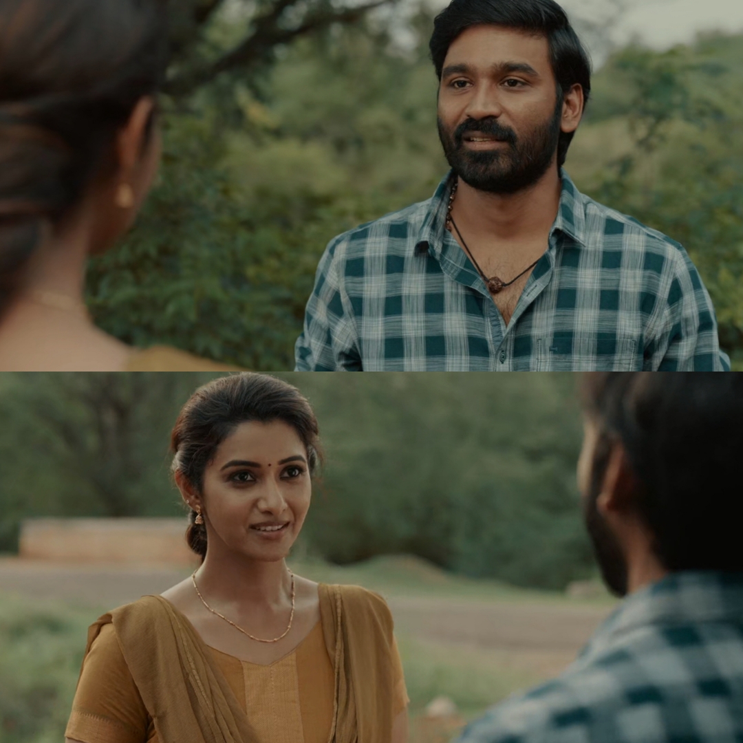 Thiruchitrambalam meme template with Thiruchitrambalam (Dhanush) with Ranjani (Priya Bhavani Shankar)