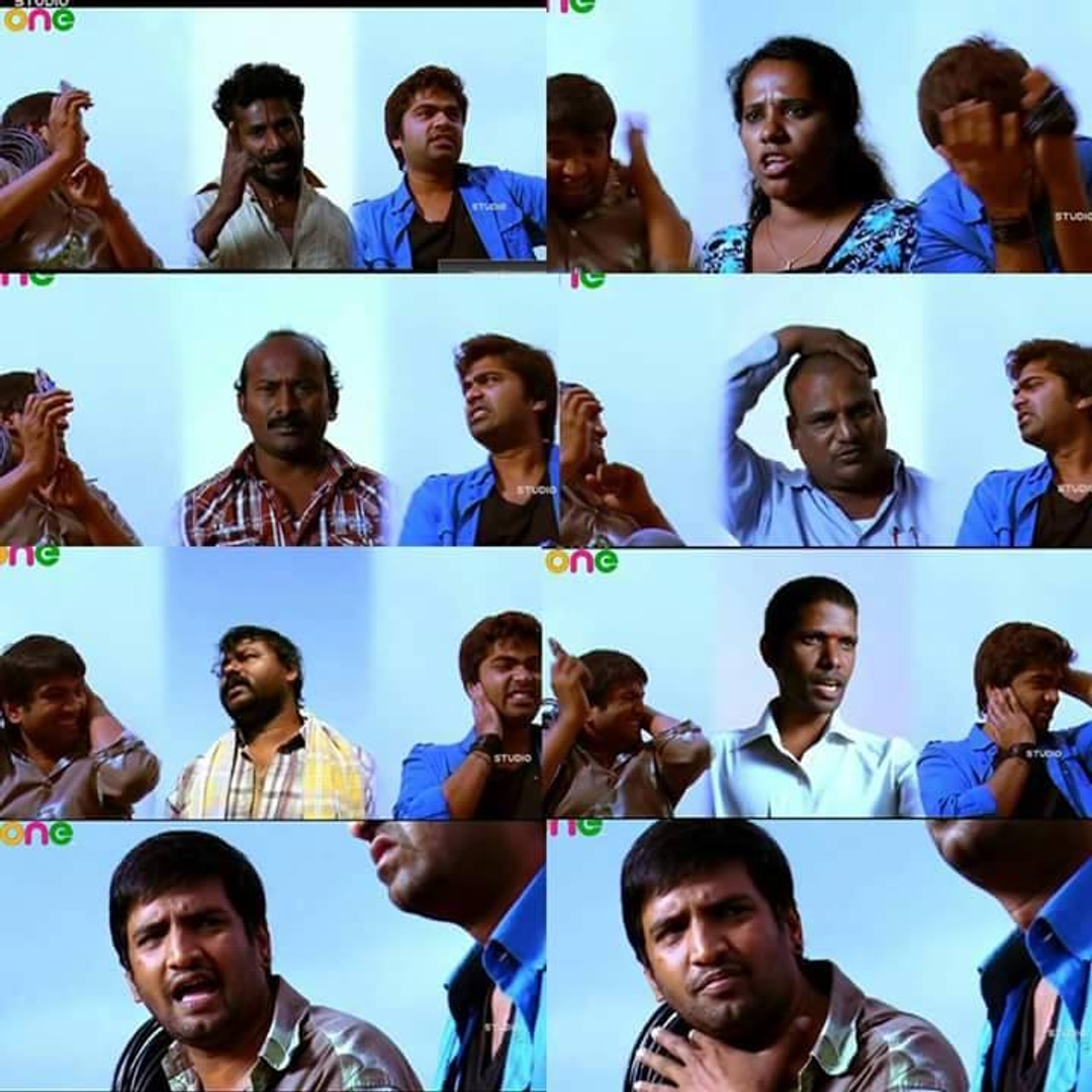 Vaanam meme template with Cable Raja (Silambarasan) with Seenu (Santhanam)