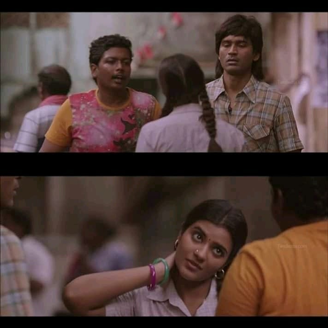 Vada Chennai meme template with Anbu (Dhanush) with Padma (Aishwarya Rajesh)