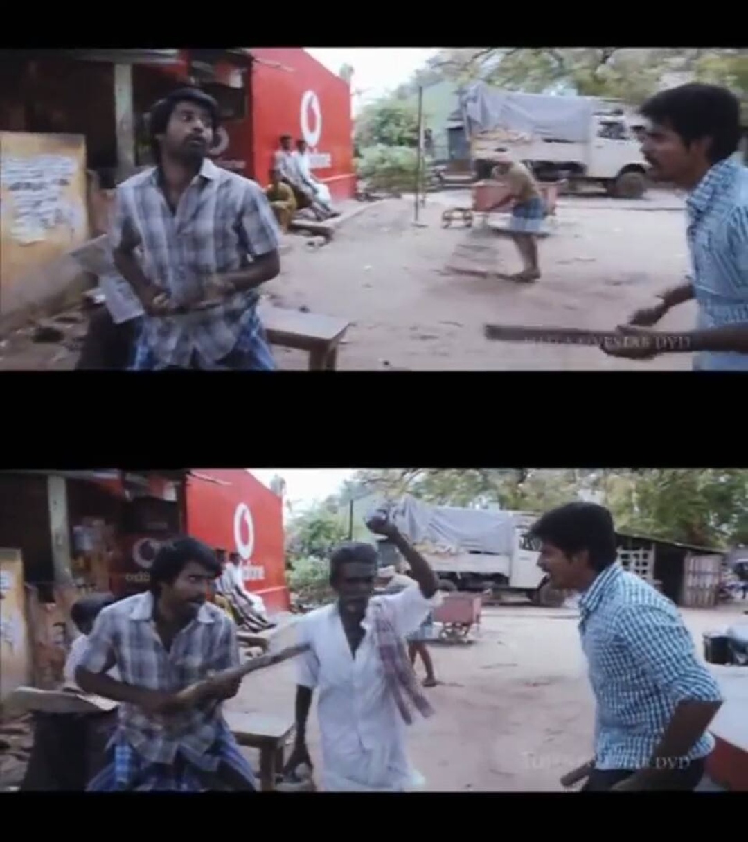 Varuthapadatha Valibar Sangam meme template with Bosepandi (Sivakarthikeyan) with Kodi (Soori)