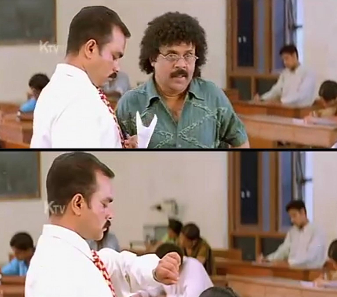 Vasool Raja MBBS meme template with Dr. Vishwanathan (Prakash Raj) with Rajaraman Venkatraman (Vasool Raja) (Kamal Haasan)