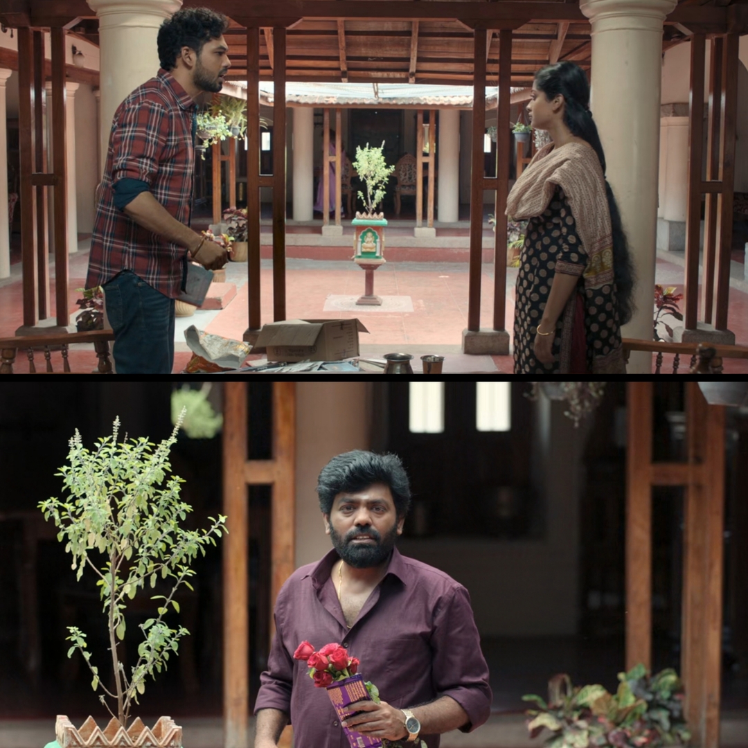 Veeran meme template with Kumaran / Veeran (HipHop Tamizha Adhi) with Selvi's Groom Prospect (Tha. Muruganantham) with Selvi (Athira Raj)