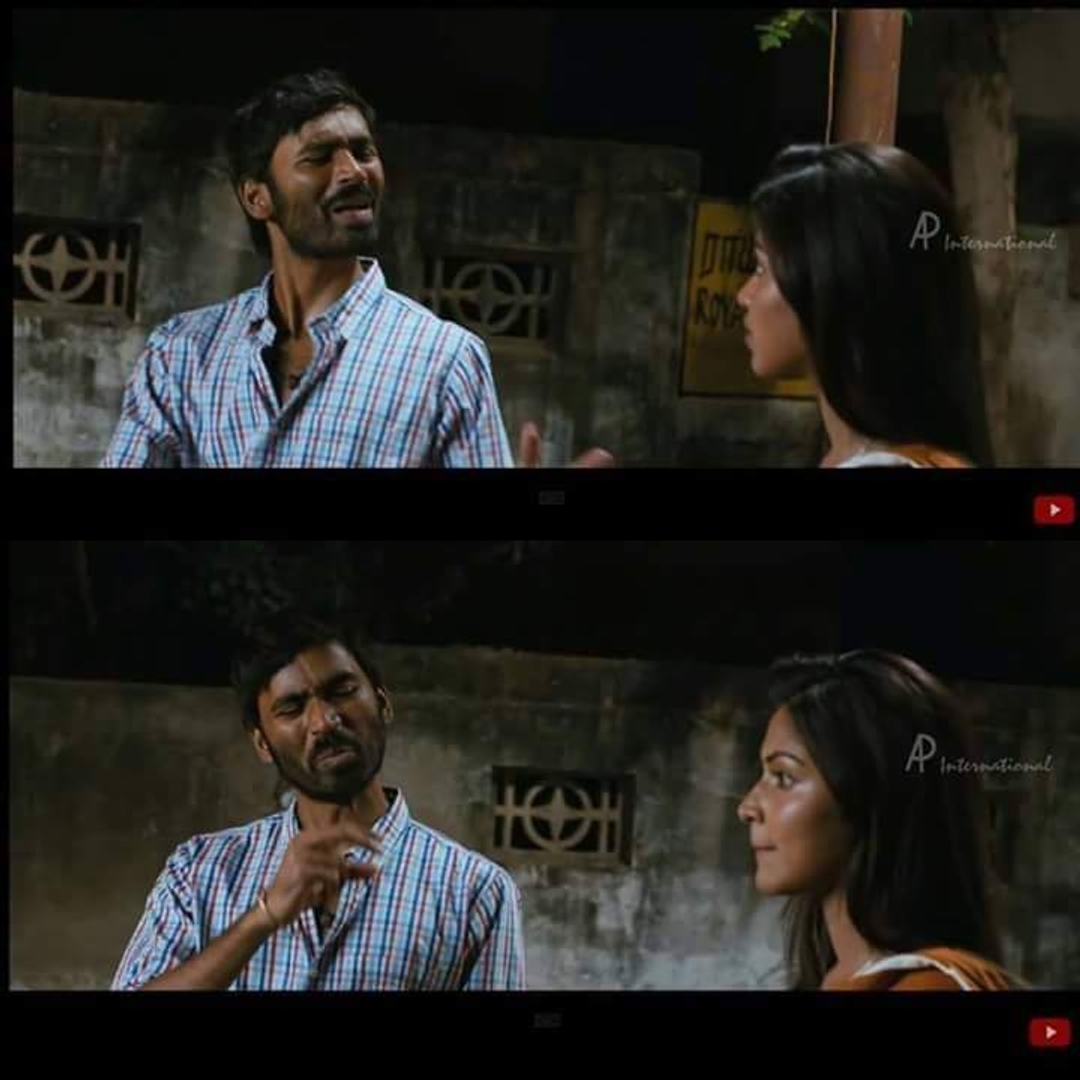 Velaiyilla Pattathari meme template with Raghuvaran (Dhanush) with Shalini (Amala Paul)