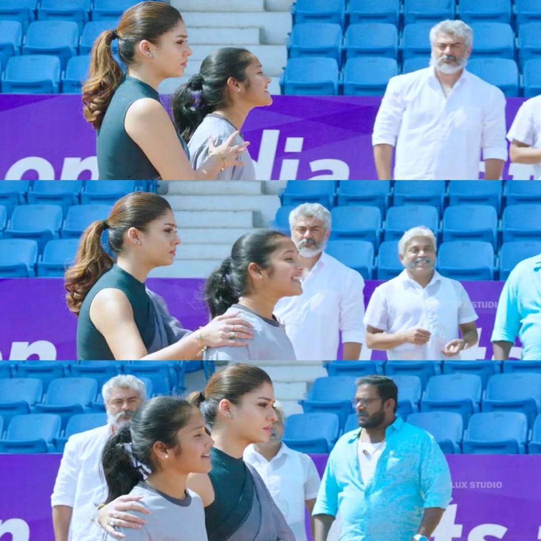 Viswasam meme template with Thooku Durai (Ajith Kumar) with Niranjana (Nayanthara) with Swetha (Anikha Surendran)