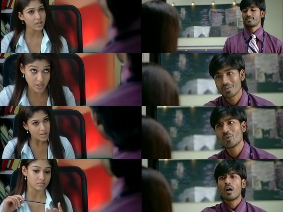 Yaaradi Nee Mohini meme template with Vasu (Dhanush) with Keerthi (Nayanthara)