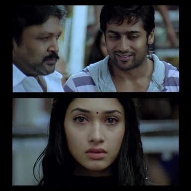 Ayan meme template with Deva (Suriya) with Yamuna (Tamannaah Bhatia)