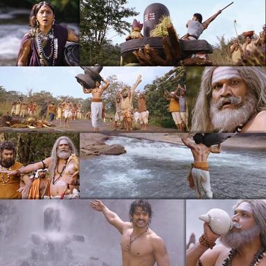 Bāhubali: The Beginning meme template with Sivagami (Ramya Krishnan) with Bijjaladeva (Nassar) with Mahendra "Sivudu" Bāhubali / Amarendra Bāhubali (Prabhas)