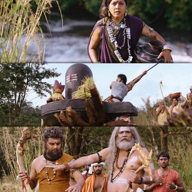 Bāhubali: The Beginning meme template with Mahendra "Sivudu" Bāhubali / Amarendra Bāhubali (Prabhas) with Sanga (Rohini)