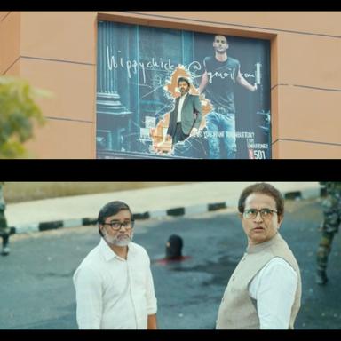 Beast meme template with Veera Raghavan (Vijay) with Althaf Hussain (Selvaraghavan) with Home Minister (Shaji Chen)