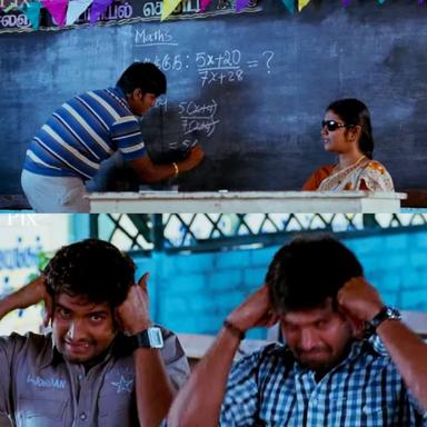 Boss Engira Baskaran meme template with Bhaskaran (Arya) with Nallathambi (Santhanam)