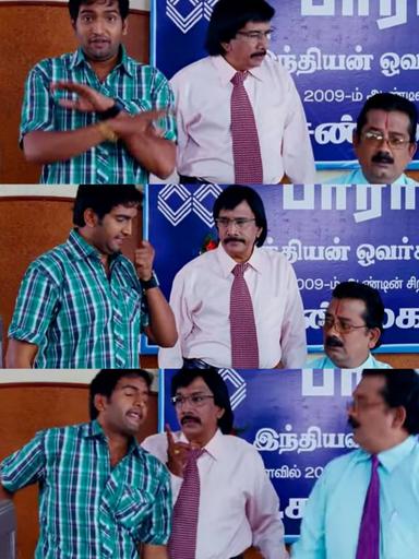 Boss Engira Baskaran meme template with Bhaskaran (Arya) with Nallathambi (Santhanam)