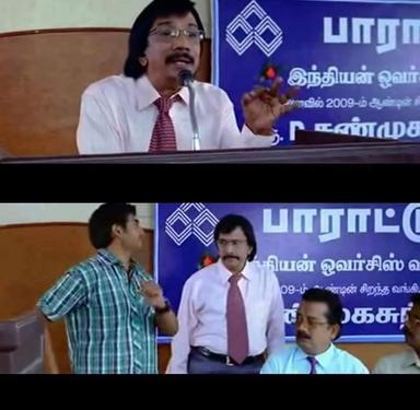 Boss Engira Baskaran meme template with Bhaskaran (Arya) with Nallathambi (Santhanam)