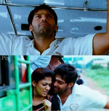 Boss Engira Baskaran meme template with Bhaskaran (Arya) with Nallathambi (Santhanam)