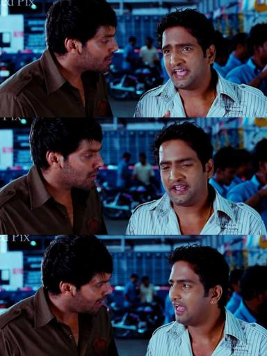 Boss Engira Baskaran meme template with Bhaskaran (Arya) with Nallathambi (Santhanam)