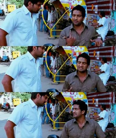 Boss Engira Baskaran meme template with Bhaskaran (Arya) with Nallathambi (Santhanam)