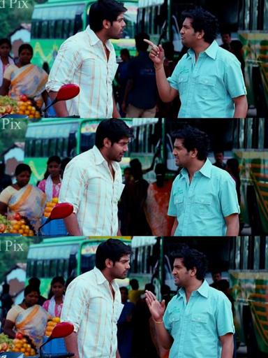 Boss Engira Baskaran meme template with Bhaskaran (Arya) with Nallathambi (Santhanam)