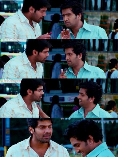 Boss Engira Baskaran meme template with Bhaskaran (Arya) with Nallathambi (Santhanam)