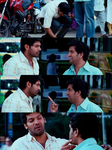 Boss Engira Baskaran meme template with Bhaskaran (Arya) with Nallathambi (Santhanam)