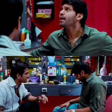 Boss Engira Baskaran meme template with Bhaskaran (Arya) with Nallathambi (Santhanam)