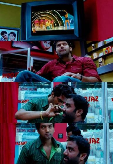 Boss Engira Baskaran meme template with Bhaskaran (Arya) with Nallathambi (Santhanam)