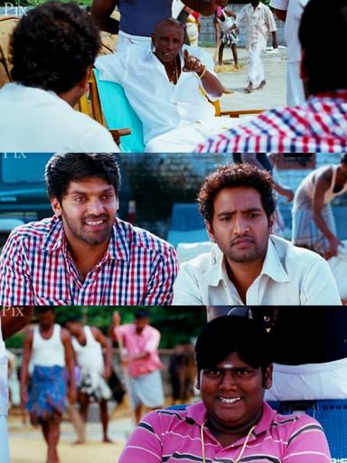 Boss Engira Baskaran meme template with Bhaskaran (Arya) with Nallathambi (Santhanam)