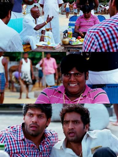 Boss Engira Baskaran meme template with Bhaskaran (Arya) with Nallathambi (Santhanam)