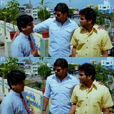 Boss Engira Baskaran meme template with Bhaskaran (Arya) with Nallathambi (Santhanam)