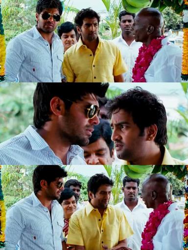 Boss Engira Baskaran meme template with Bhaskaran (Arya) with Nallathambi (Santhanam)