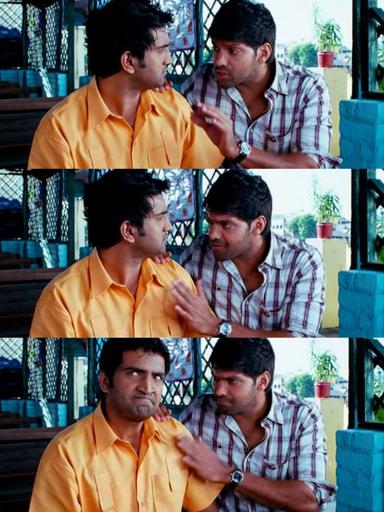 Boss Engira Baskaran meme template with Bhaskaran (Arya) with Nallathambi (Santhanam)