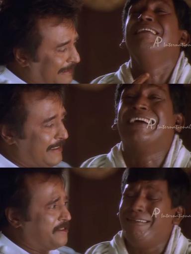 Chandramukhi meme template with Dr. Saravanan / Vettaiyan Raja (Rajinikanth) with Murugesan (Vadivelu)