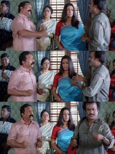 Chandramukhi meme template with Dr. Saravanan / Vettaiyan Raja (Rajinikanth) with Murugesan (Vadivelu)