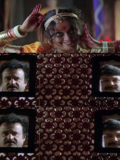 Chandramukhi meme template with Dr. Saravanan / Vettaiyan Raja (Rajinikanth) with Senthilnathan (Prabhu)