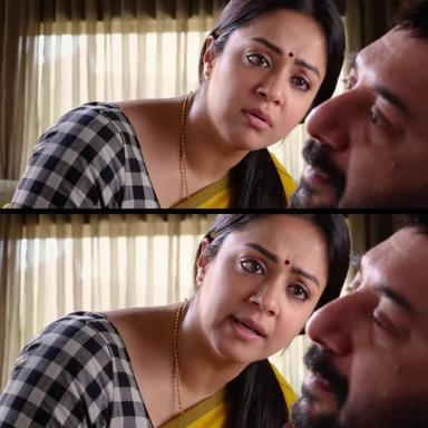 Chekka Chivantha Vaanam meme template with Varadarajan aka Varadan (Arvind Swamy) with Chitra Varadarajan (Jyothika)