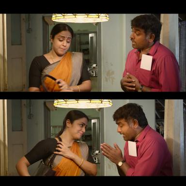 Chekka Chivantha Vaanam meme template with Rasool Ebrahim (Vijay Sethupathi) with Chitra Varadarajan (Jyothika)