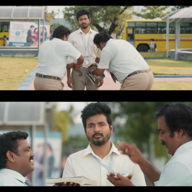 Don meme template with Don/Chakaravarthi (Sivakarthikeyan) with Professor Azhagu (Munishkanth)