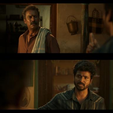 Don meme template with Don/Chakaravarthi (Sivakarthikeyan) with Chakaravarthi's Father (Samuthirakani)