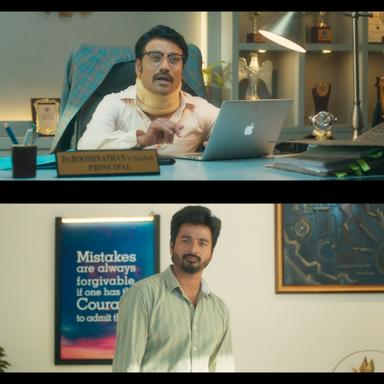 Don meme template with Don/Chakaravarthi (Sivakarthikeyan) with Boominathan (S. J. Suryah)