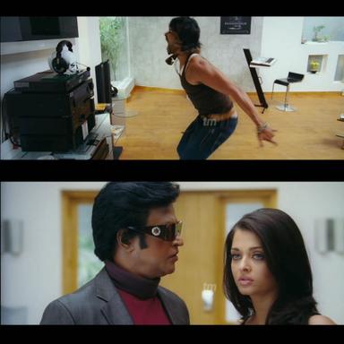 Enthiran meme template with Dr. Vaseegaran / Chitti (Rajinikanth) with Sana (Aishwarya Rai Bachchan) with Neighbourhood Bully (Raaghav)