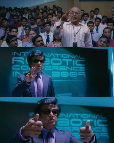 Enthiran meme template with Dr. Vaseegaran / Chitti (Rajinikanth)