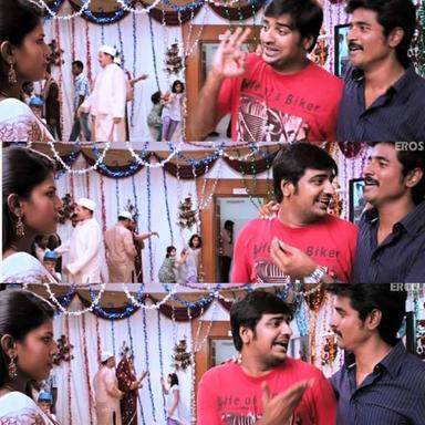 Ethir Neechal meme template with Kunjithapatham/Harish (Sivakarthikeyan) with Peter (Sathish)