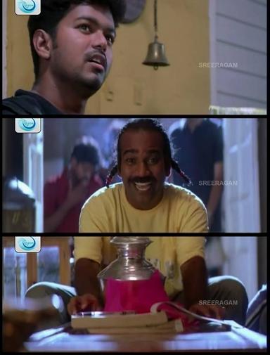 Ghilli meme template with Saravanavelu (Vijay) with Muthupandi (Prakash Raj)