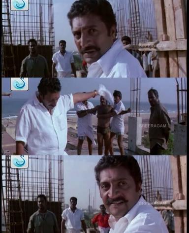 Ghilli meme template with Saravanavelu (Vijay) with Muthupandi (Prakash Raj)